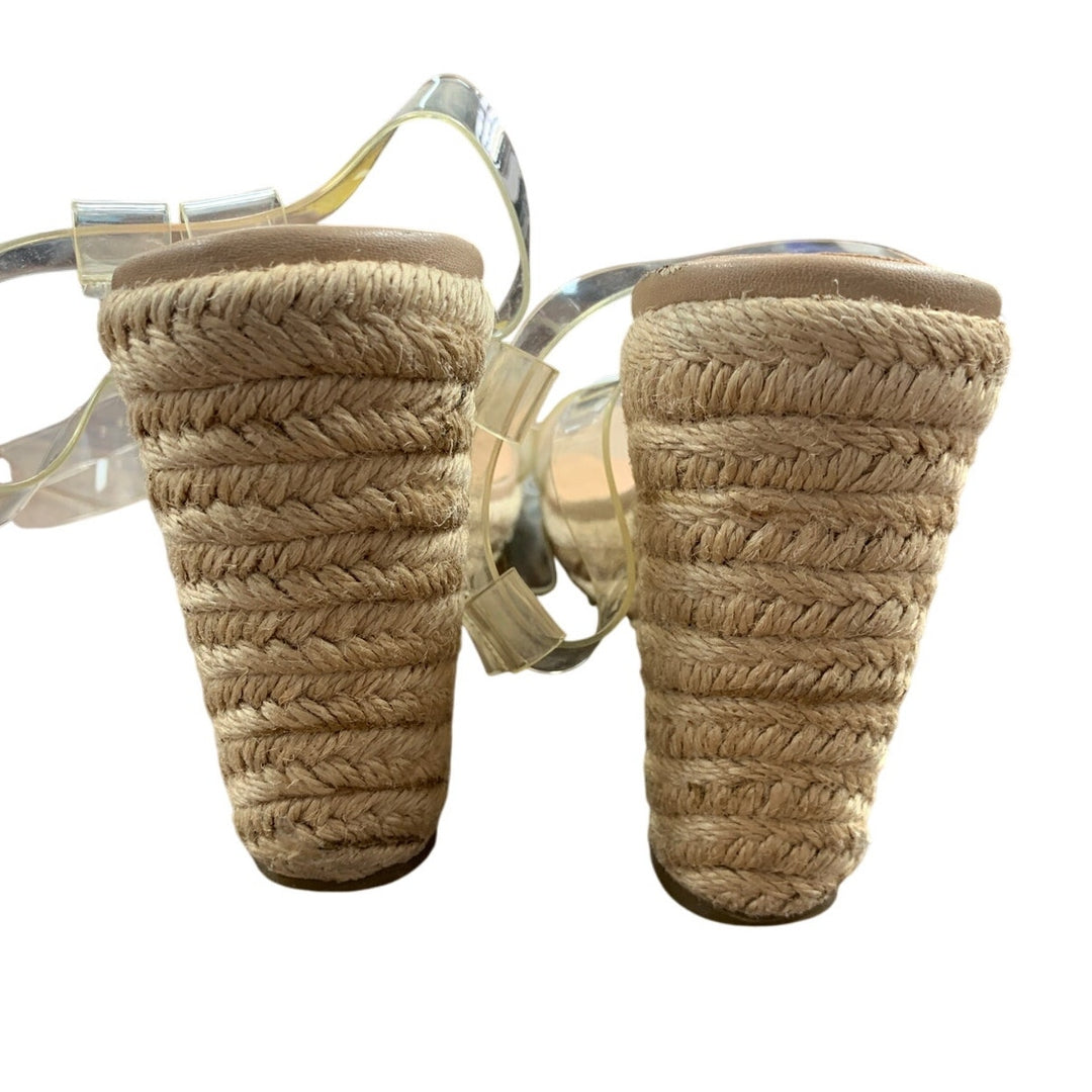 Dream Pairs Women Size 8 Clear Strap Tan Open Toe 4" Wedge Heel Espadrille Shoes