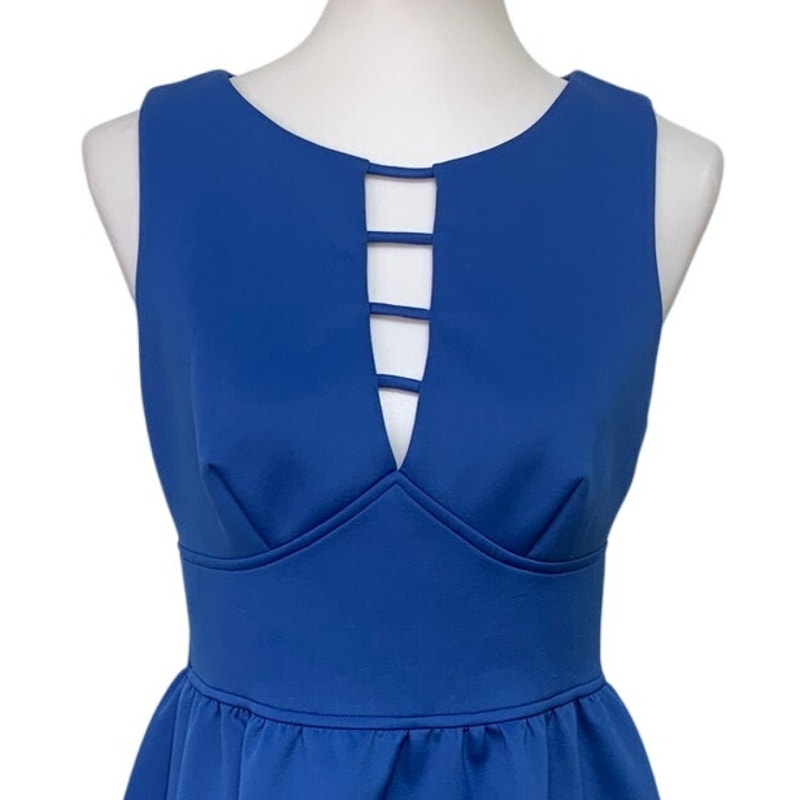Teeze Me Womens Medium Blue PolySpandex Sleeveless Back Zip Fit n Flare Dress