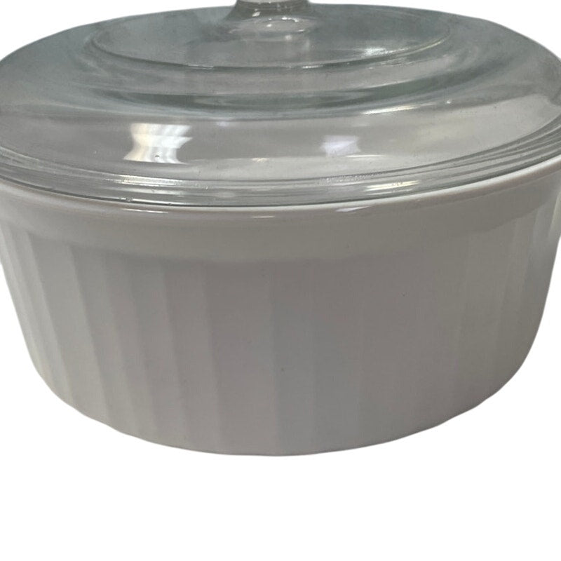 Corningware F-5-B 1.6 Liter Made In USA Round Ceramic DIsh Bowl w Glass Lid