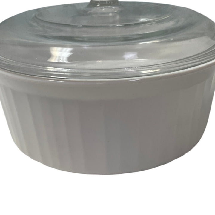 Corningware F-5-B 1.6 Liter Made In USA Round Ceramic DIsh Bowl w Glass Lid