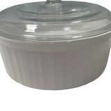 Corningware F-5-B 1.6 Liter Made In USA Round Ceramic DIsh Bowl w Glass Lid