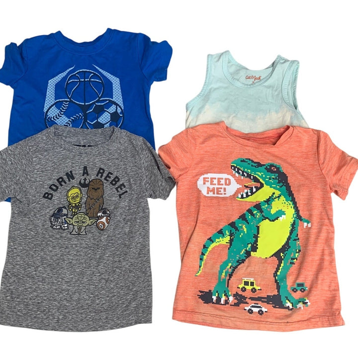 Lot of 4 Baby Boy 2T Star Wars Dinosaur Sports Short Sleeve Sleeveless Shirts
