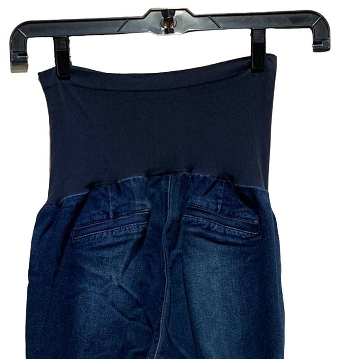 Indigo Blue Medium Maternity Stretch Panel Cotton Blend Denim Tapered Jeans