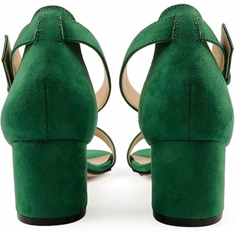 New Joy In Love Womens 7.5 Green Faux Suede Open Toe 2" Heel Ankle Strap Shoes