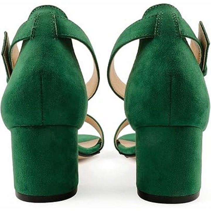 New Joy In Love Womens 7.5 Green Faux Suede Open Toe 2" Heel Ankle Strap Shoes