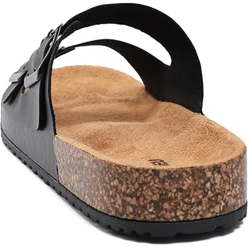 Getoeu Womens Size 6 Black Buckle Strap Cork Flat Casual Comfort Sandals Shoes