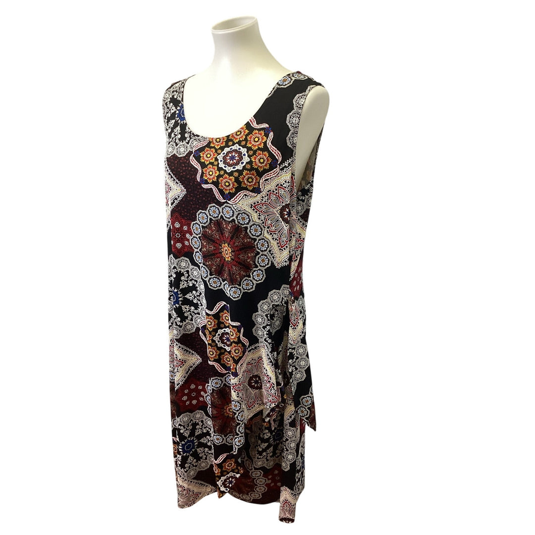 Robbie Bee XL Sleeveless Manadala Print Front Tie Stretchy Polyester Midi Dress