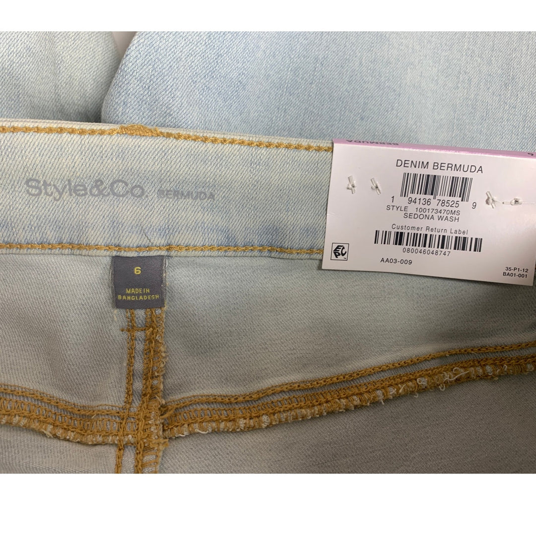 New Style&amp;Co Womens Size 6 Mid Rise Slim Pockets Bermuda Style Blue Denim Shorts