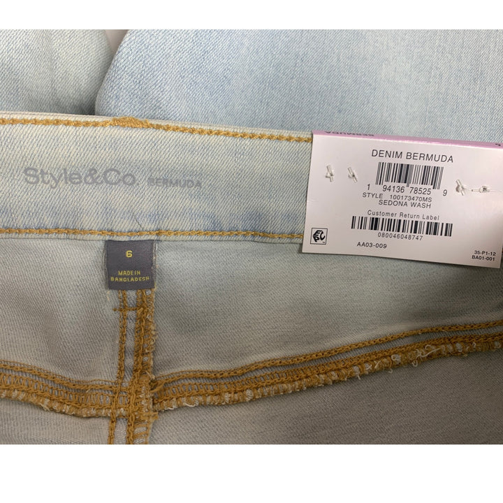 New Style&amp;Co Womens Size 6 Mid Rise Slim Pockets Bermuda Style Blue Denim Shorts