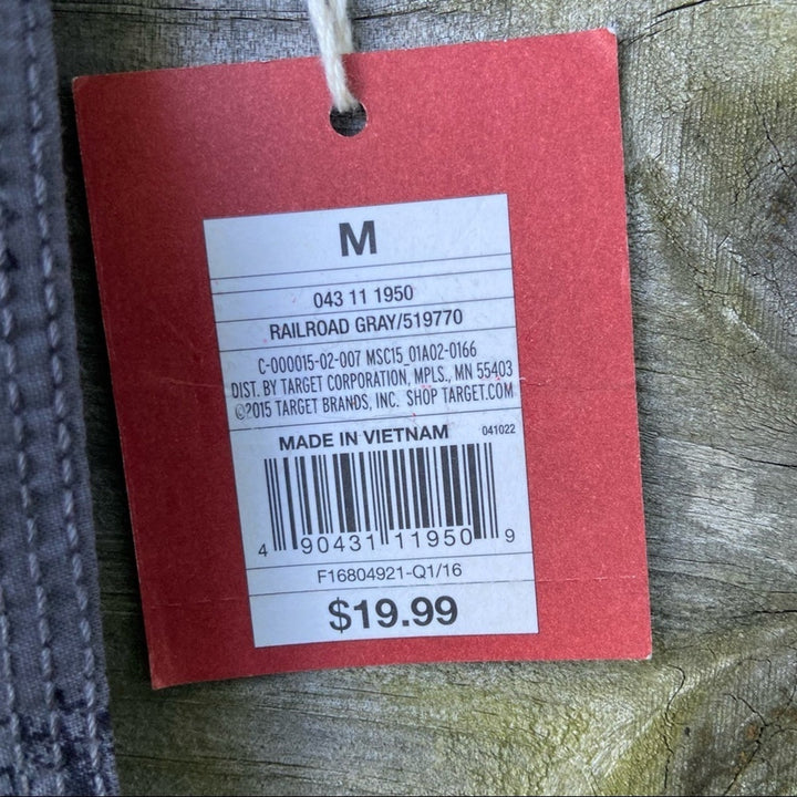NWT New Mossimo Mens Medium Railroad Gray Button Up Short Sleeve Collared Shirt