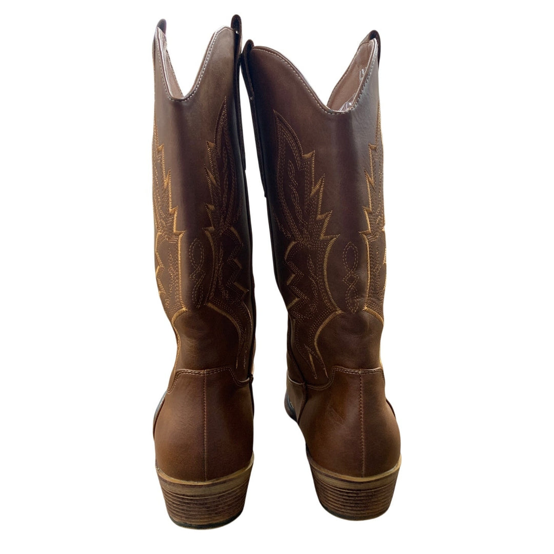 IUV Womens Size 9.5 Brown Faux Leather 1.5" Block Heel Embroidered Cowboy Boots