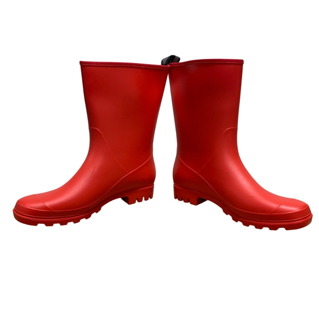 Hisea Womens Size 9 Red Mid-Calf Pull On Rubber Waterproof Wide Calf Rain Boots