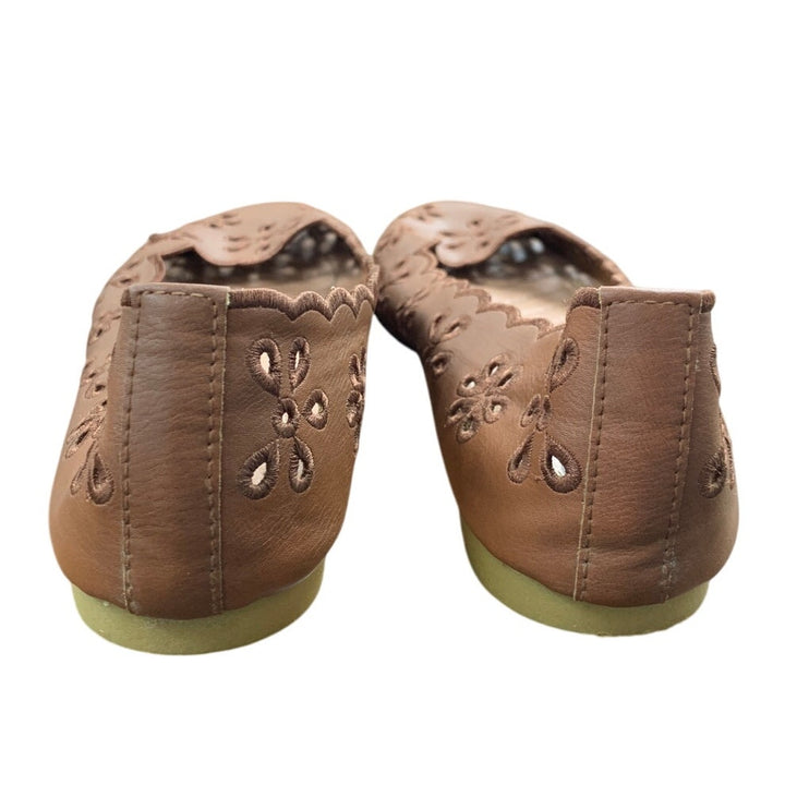 Fracora Womens Size 9.5 Brown Faux Leather Eyelet Flower Ballet Flats Shoes