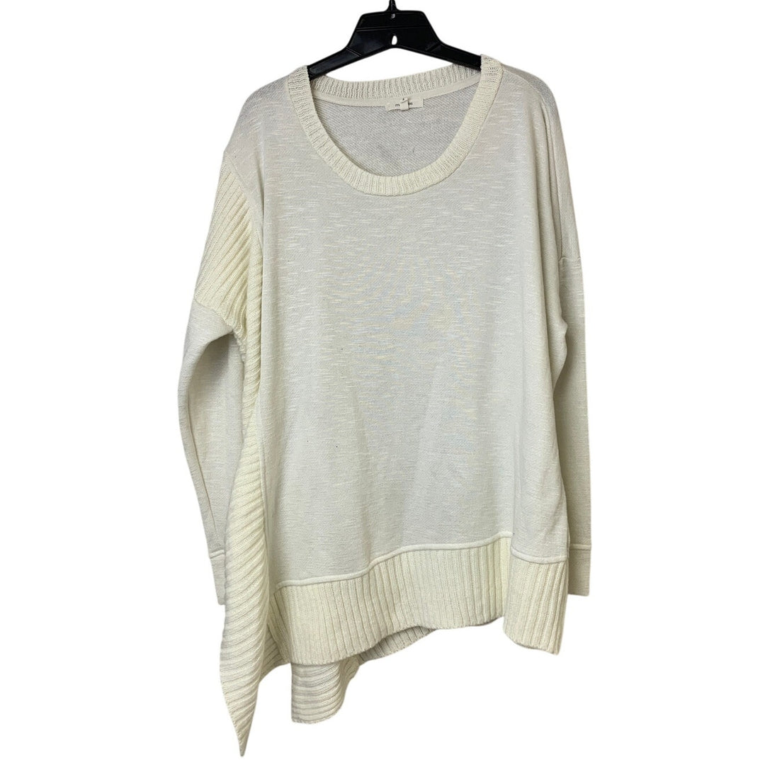 Maurices Womens Size 2 White Cotton Knit Long Sleeve Crew Neck Sweater