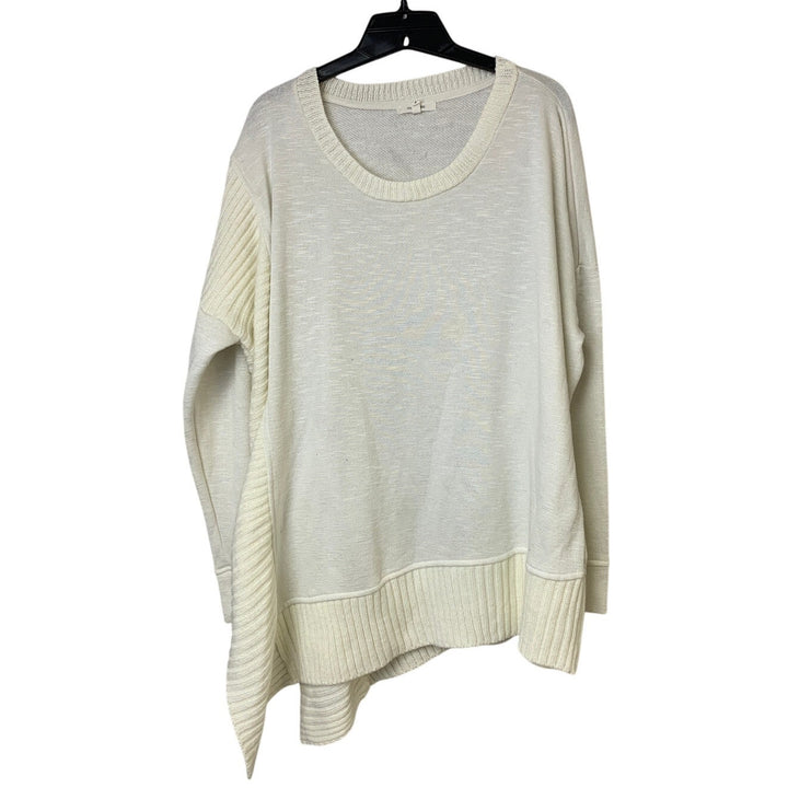 Maurices Womens Size 2 White Cotton Knit Long Sleeve Crew Neck Sweater