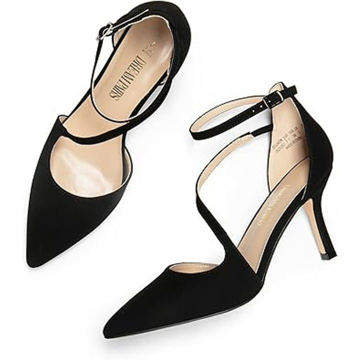 Dream Pairs Womens Size 11 Black Nubuck 3.5" Heel Ankle Strap Closed Toe Shoes