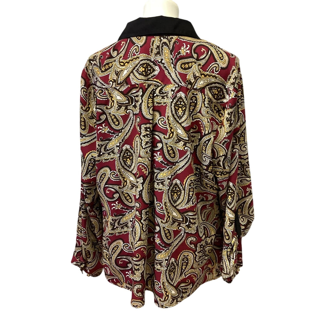 Elementz Woman 2X Long Sleeve Polyester Blend Paisley Button Down Blouse Top