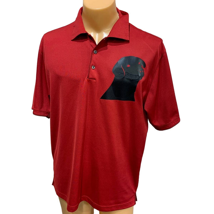 Upcycled Hand Printed Mens Large Port Authority Black Lab Dog Over Logo Polo
