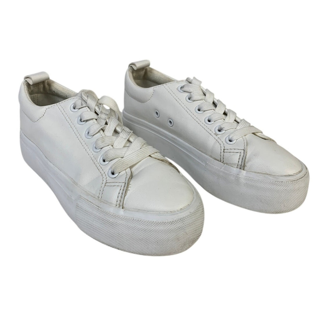 Sernial Womens Size 6.5 White Faux Leather Lace Up Tennis Basic Sneaker Shoes