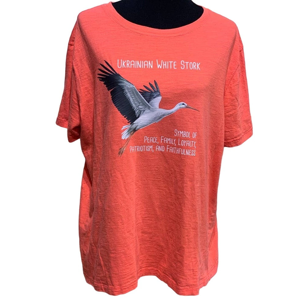 Upcycled Hand Printed XXL Ukraine Peace Stork Bird Slava Ukraini Artist Tee
