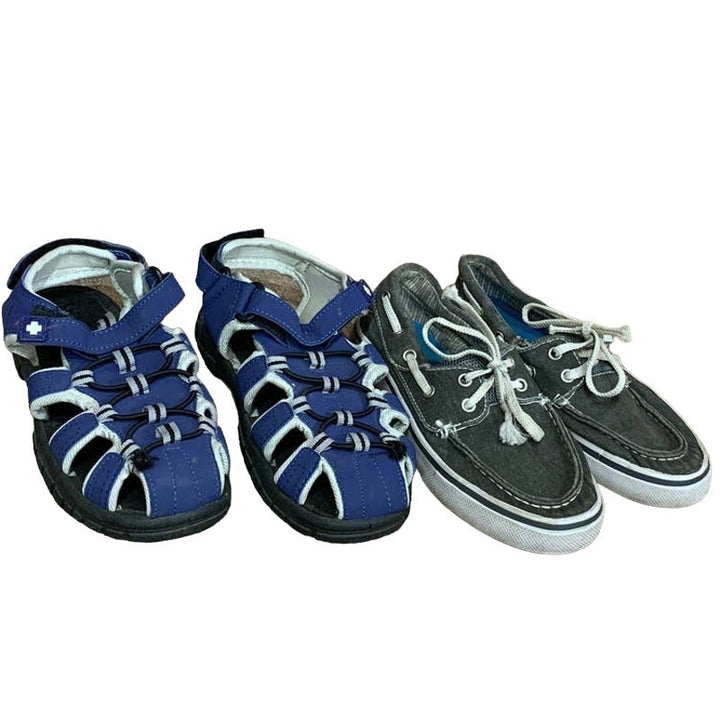 2 Pairs Boys Size 1 Cat &amp; Jack Lifeguard Swim Sandals Boat Loafer Slip on Shoes