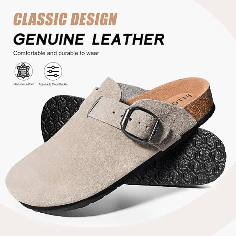 New Fitory Mens Size 10 Taupe Suede Arch Support Cork Mule Sandal Shoes w Flaw