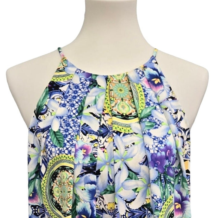 Caramela Womens Medium Made In USA Floral Sleeveless A-Line Lined Mini Dress