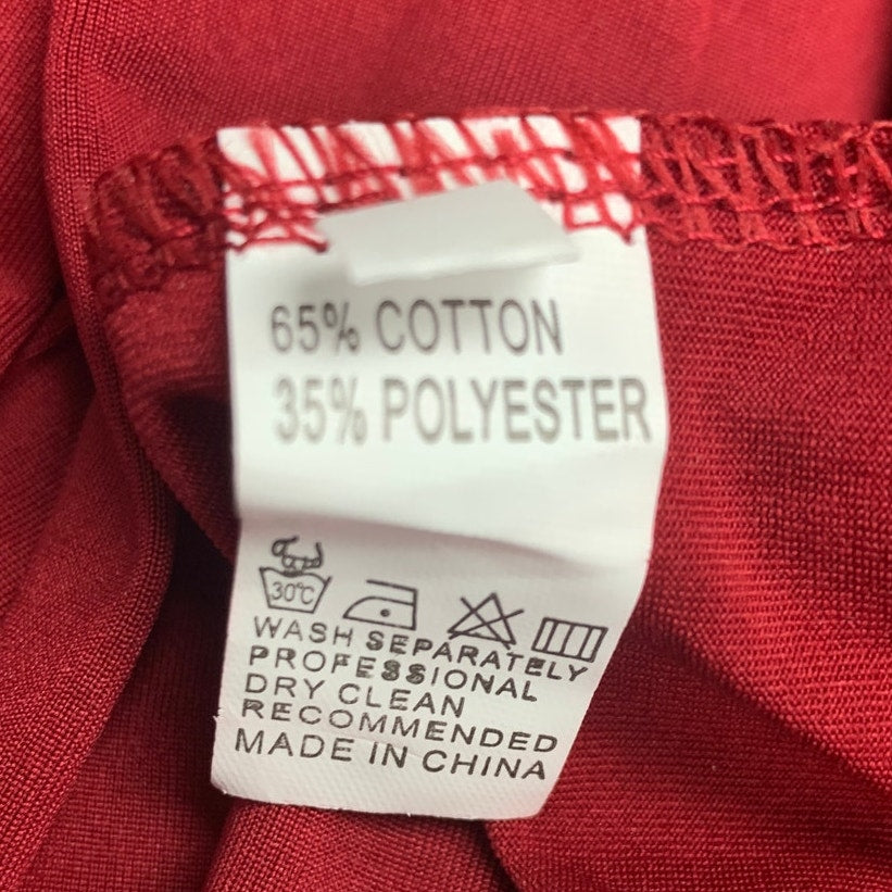 Womens XL Poly Cotton Cold Shoulder Chain Necklace Long Sleeve Red Blouse Top