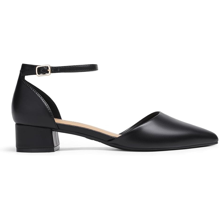 Dream Pairs Womens Size 7 Black Faux Leather Closed Pointy Toe Ankle Strap Shoes