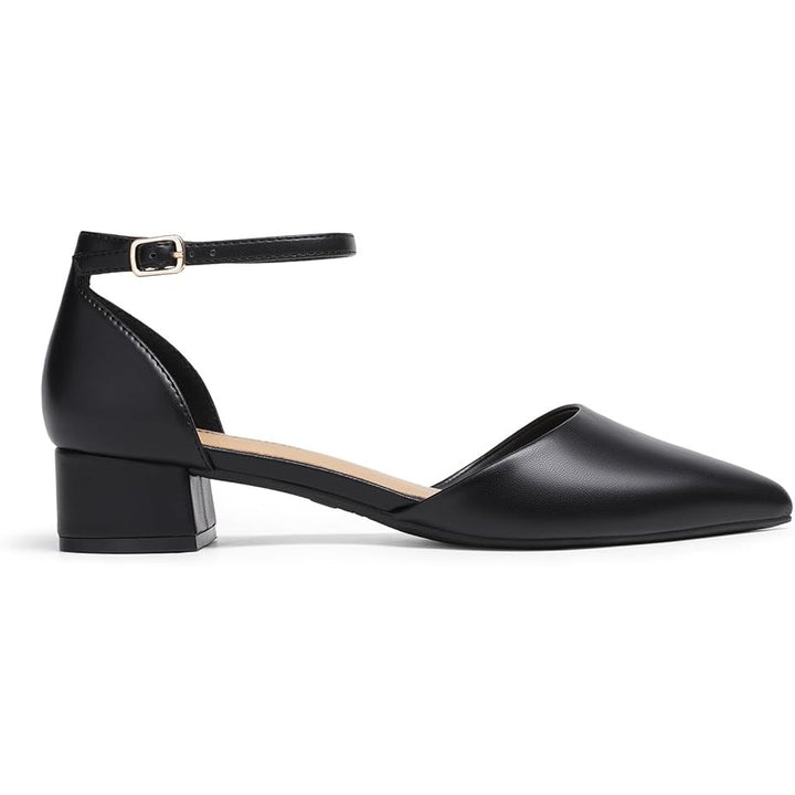 Dream Pairs Womens Size 7 Black Faux Leather Closed Pointy Toe Ankle Strap Shoes