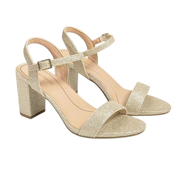 Dream Pairs Women 8 Gold Glitter 3" Block Heel Open Toe Ankle Strap Sandal Shoes