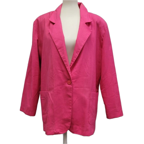 Vintage Bonjour Womens Large Valentine Pink Single Button Lined Career Blazer