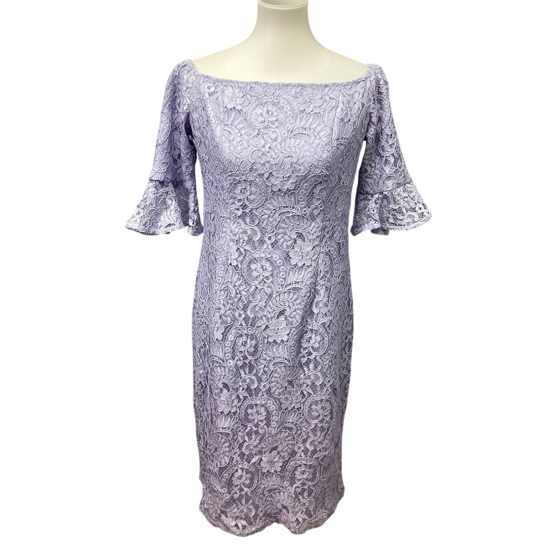 Nanette Lepore Size 10 Lilac Bell Sleeve Lace Overlay Off Shoulder BodyCon Dress
