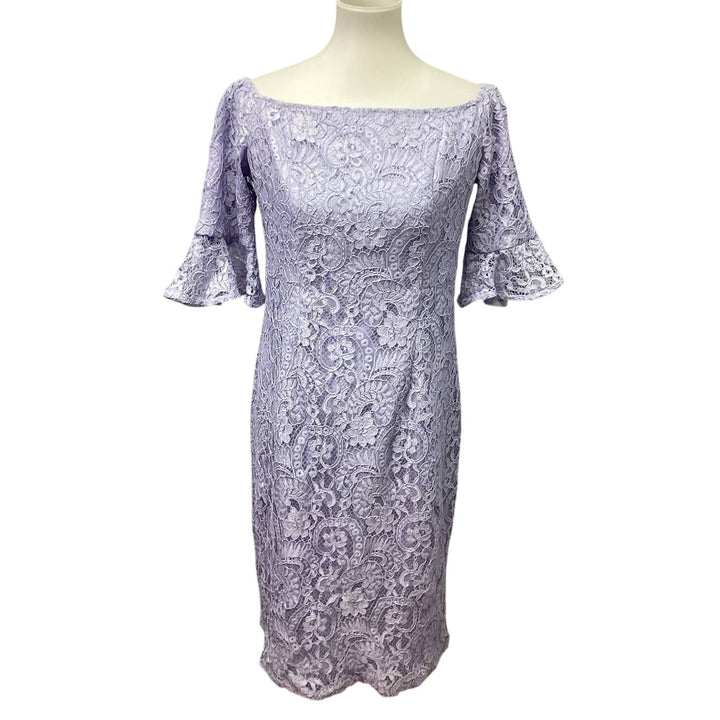 Nanette Lepore Size 10 Lilac Bell Sleeve Lace Overlay Off Shoulder BodyCon Dress