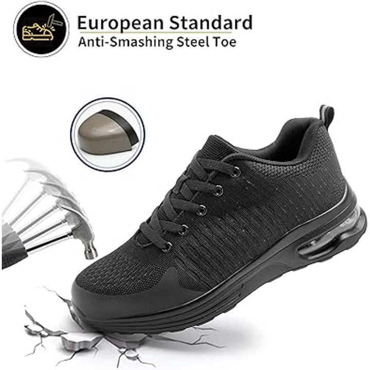 Lupwee Mens Size 14 Black Breatheable Mesh Lace Up Steel Toe Non Slip Work Shoes