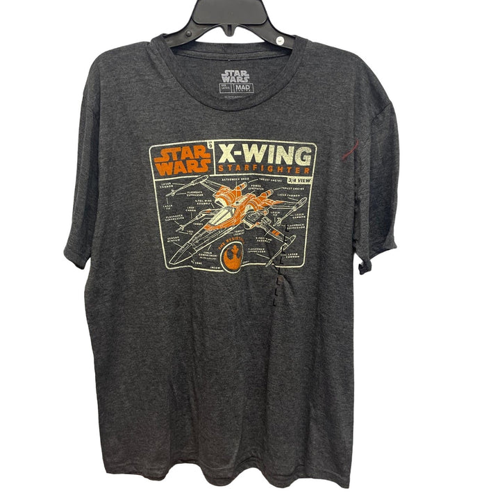 New Star Wars Mens Large X-Wing Starfighter Specs Cotton Blend Short Sleeve Tee