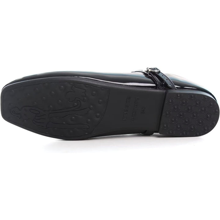 New Luxinyu Womens Size 6 Black Faux Leather Square Toe Mary Jane Flat Shoes