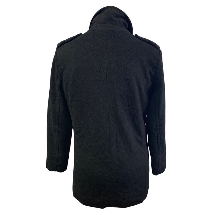 Haggar Mens Large Black Zip Button Collared Fully Lined Wool Blend Winter Coat