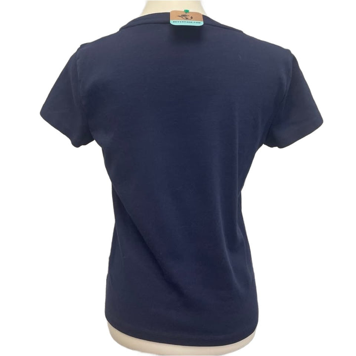 Hand Printed Upcycled Womens Navy Petite Large PL Earth Globe World Tee Shirt