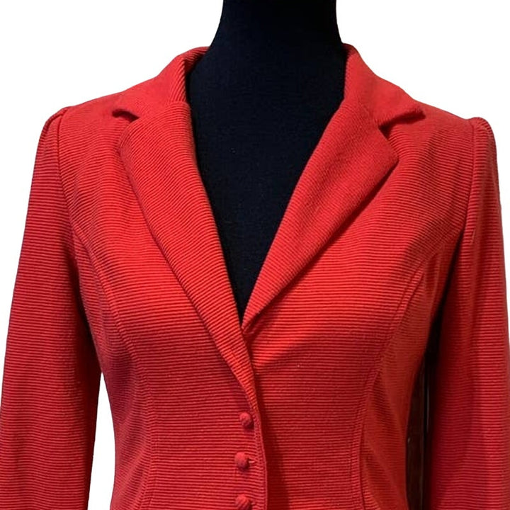 Aina Be Medium Red Ribbed Polyester Blend Long Sleeve Front Button Blazer Jacket