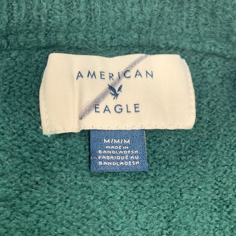New American Eagle Mens Medium Long Sleeve Cotton Blend Crew Neck Green Sweater