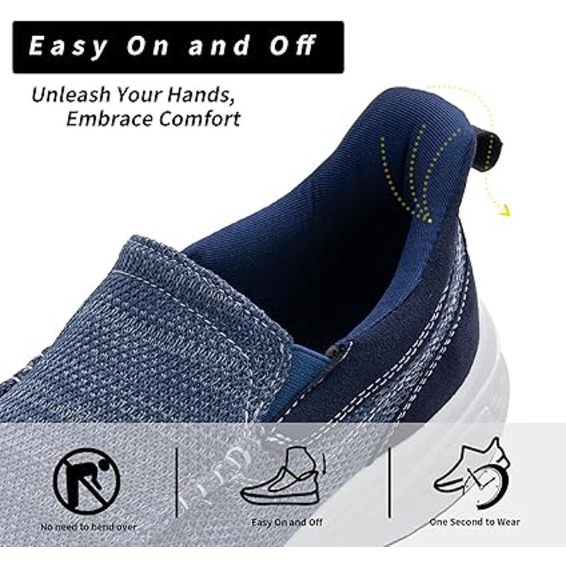 Mens 11.5 Gray White Slip On Casual Walking Arch Support Comfort Loafters Shoes