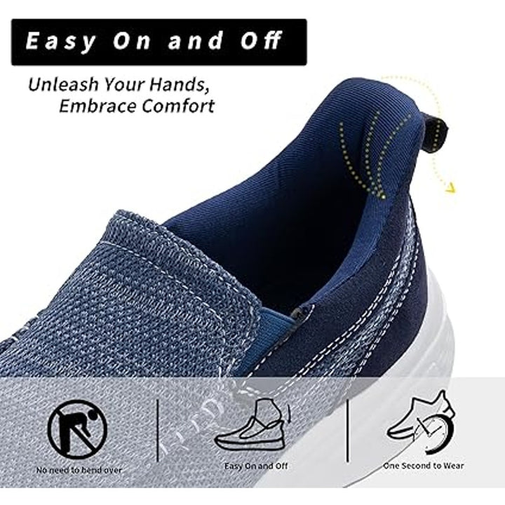 Mens 11.5 Gray White Slip On Casual Walking Arch Support Comfort Loafters Shoes