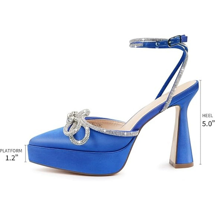 Jenn Ardor Womens Size 9 Blue Silver Bow 5" Heel Closed Toe Ankle Strap Shoes