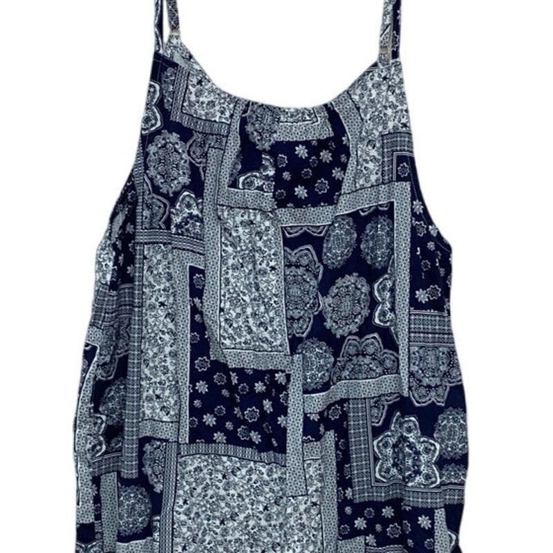 Womens 2XL Navy 100% Cotton Bandana Floral Sleeveless Thin Strap Jumpsuit