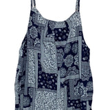 Womens 2XL Navy 100% Cotton Bandana Floral Sleeveless Thin Strap Jumpsuit