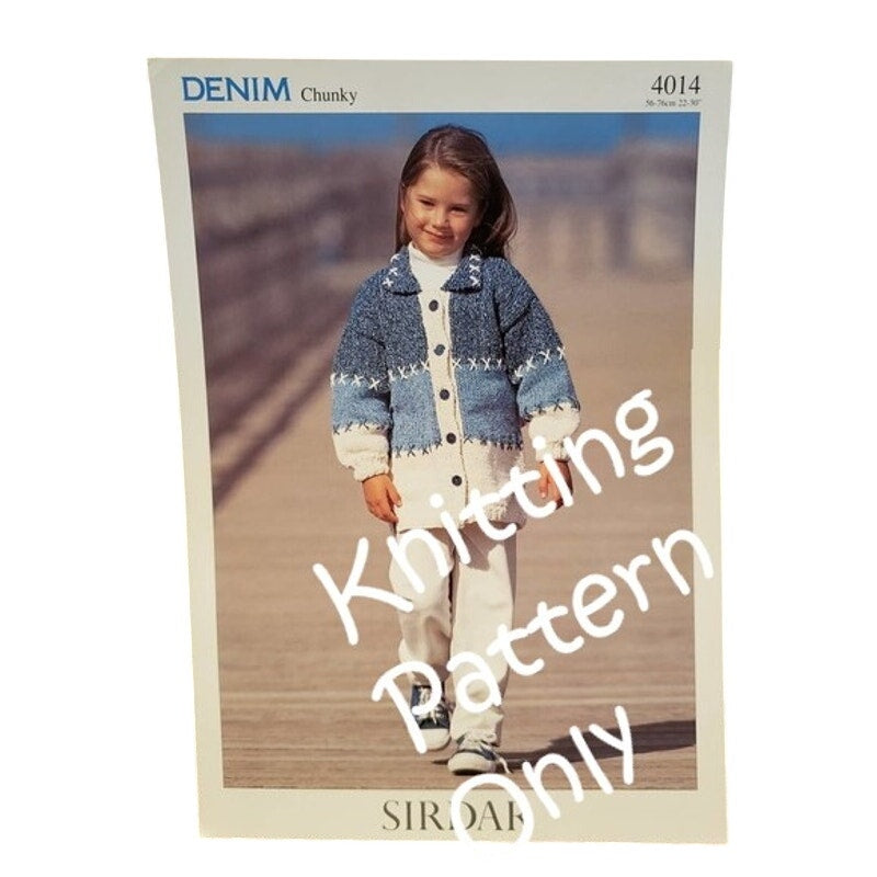 New Sirdar 4014 Denim Chunky Child Jacket Cardigan Sweater Knitting Pattern
