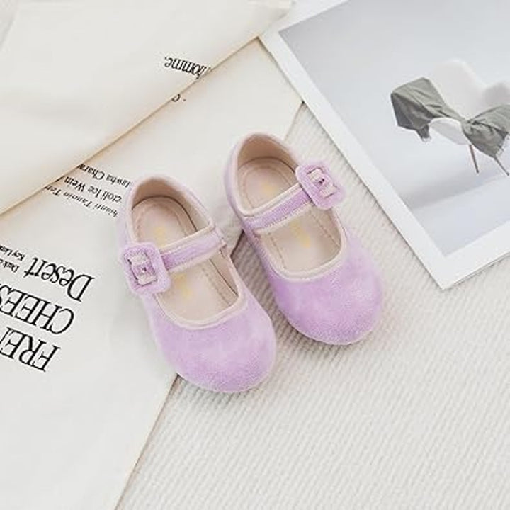 Kiderence Toddler Girls 8 Purple Mary Jane Ballet Flats Latch &amp; Hook Close Shoes