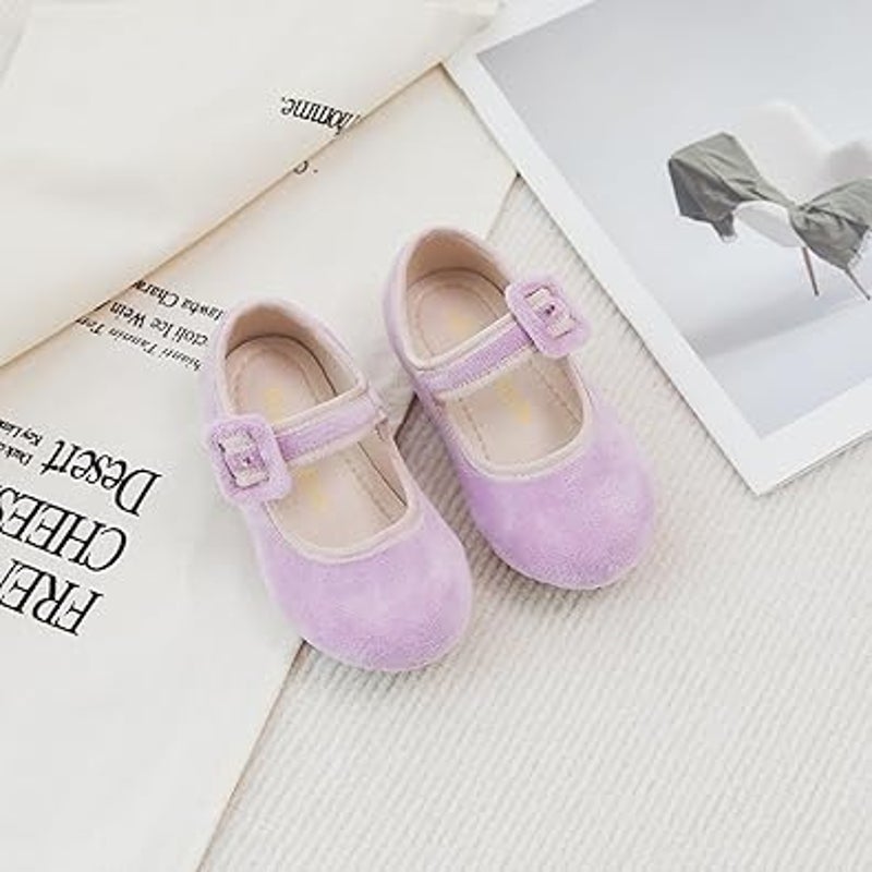 Kiderence Toddler Girls 8 Purple Mary Jane Ballet Flats Latch &amp; Hook Close Shoes