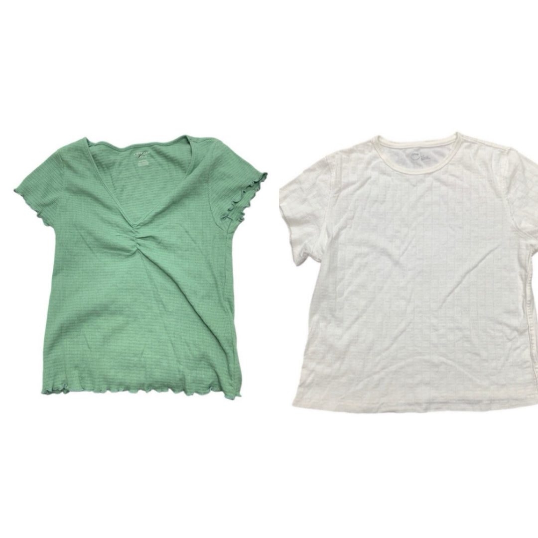 2 New American Eagle Womens XL Textured V Crew Neck Short Sleeve Tops